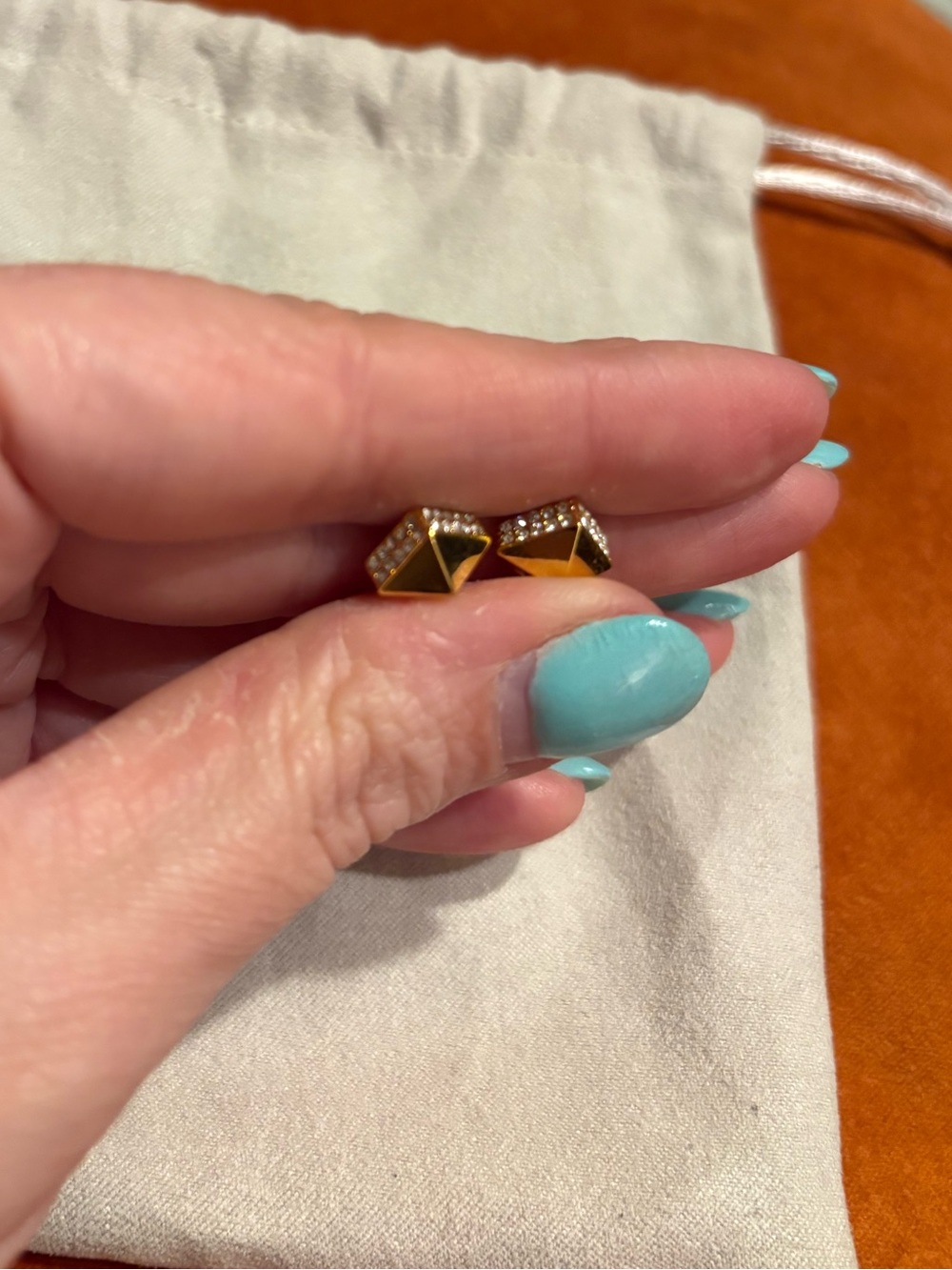 Pyramid Stud Gold Tone Earrings - Picture 4 of 4